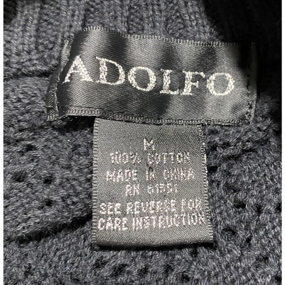 Adolfo Black M Lacy Knit Tunic Sweater Mini Dress Quarter Zip Ribbed Hem Cotton - Picture 5 of 10